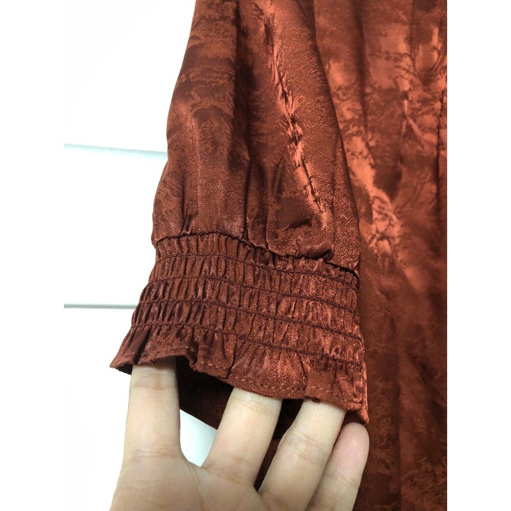 Copper Rust Satin Jacquard Puff Sleeve Maxi Dress - Womens Size S - Picture 2 of 6